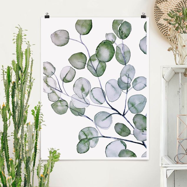 decoraçao para parede de cozinha Green Watercolour Eucalyptus Branch