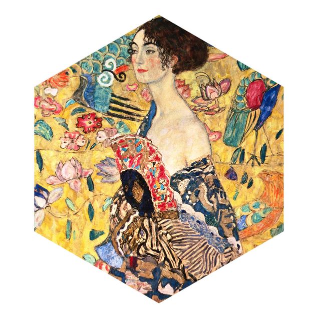 Papel de parede amarelo Gustav Klimt - Lady With Fan