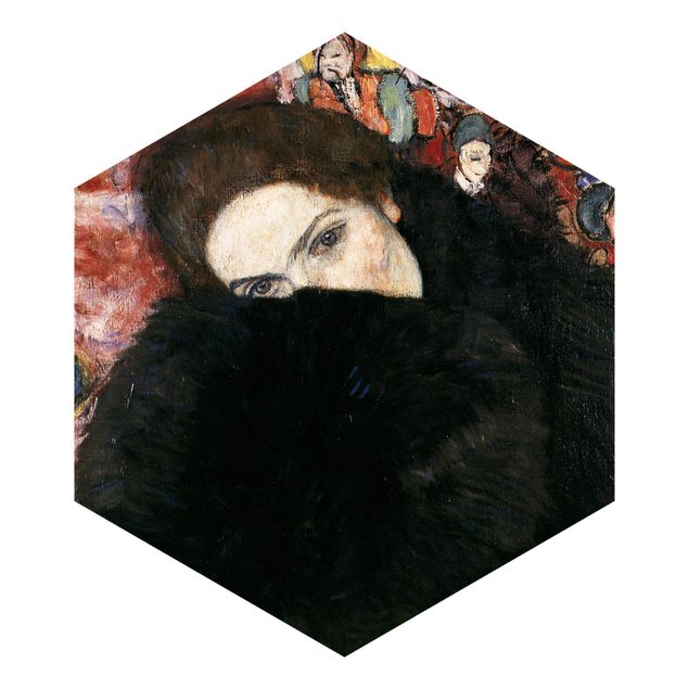 Papel de parede preto Gustav Klimt - Lady With A Muff