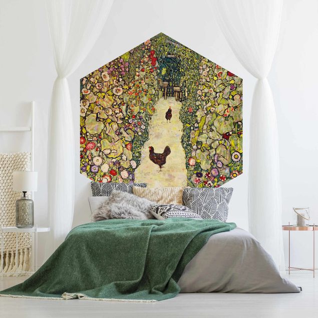papel de parede moderno Gustav Klimt - Garden Path with Hens