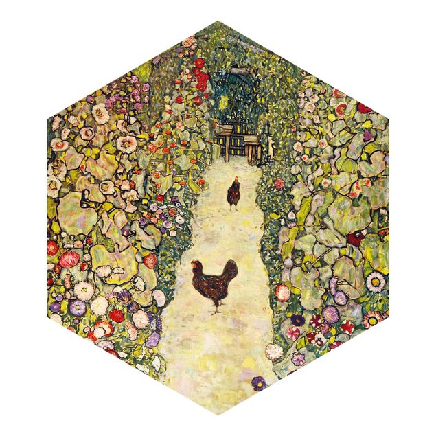 Papel de parede hexagonal Gustav Klimt - Garden Path with Hens