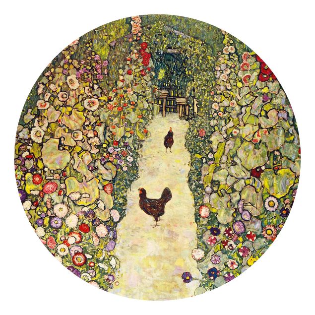 papel de parede moderno para sala Gustav Klimt - Garden Path with Hens