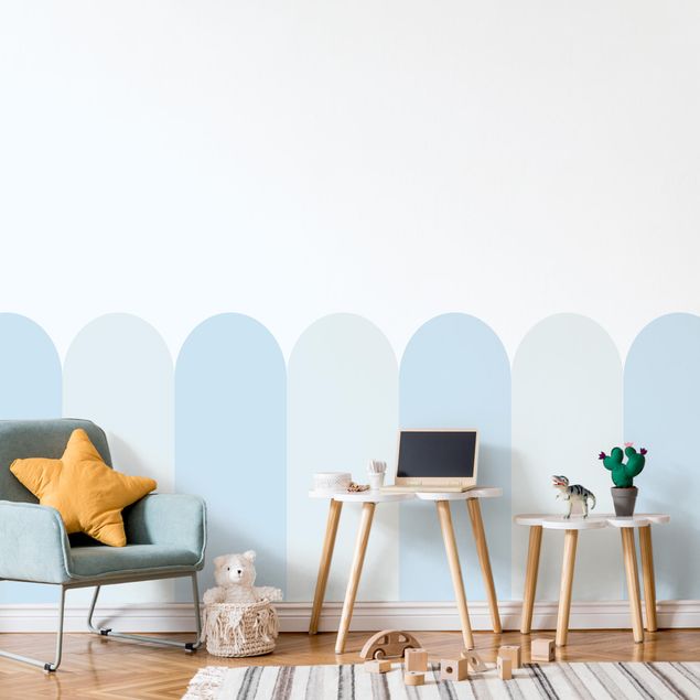 papel de parede para quarto de casal moderno Semicircular Border Medium blue Mix