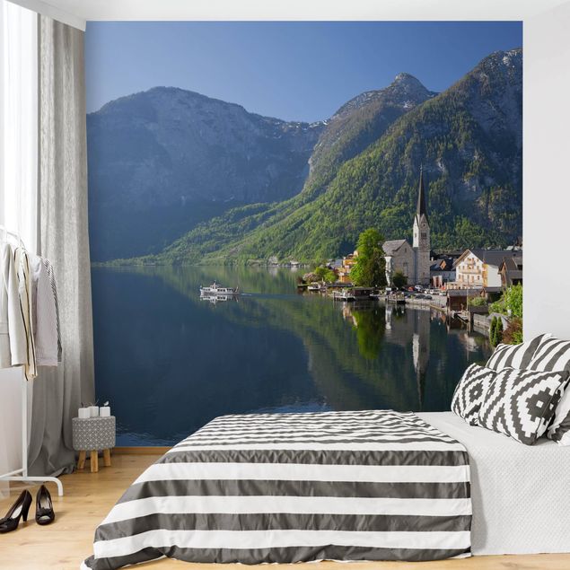 papel de parede para quarto de casal moderno Hallstatt Lake And Mountain Views