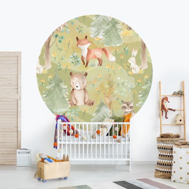 decoração para quartos infantis Rabbit And Fox On Green Meadow