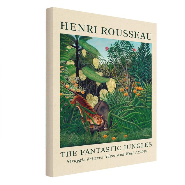 quadros decorativos verde Henri Rousseau - Fight Between A Tiger And A Buffalo - Museum Edition
