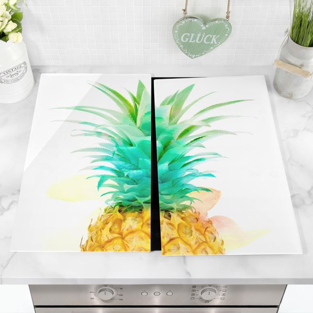Tampa para fogão flores Pineapple Watercolour