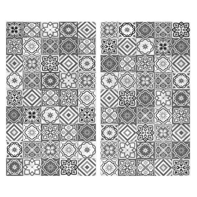 Tampa para fogão Mediterranean Tile Pattern Grayscale