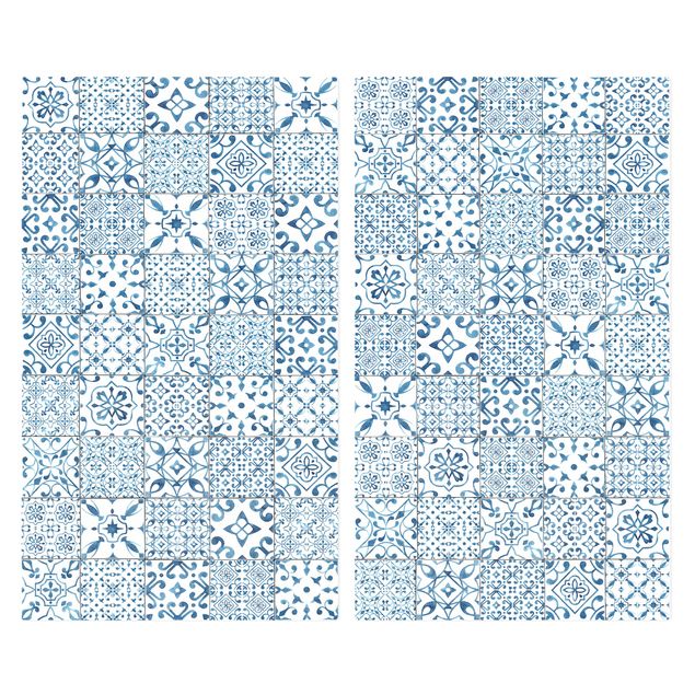 Tampa para fogão Patterned Tiles Blue White