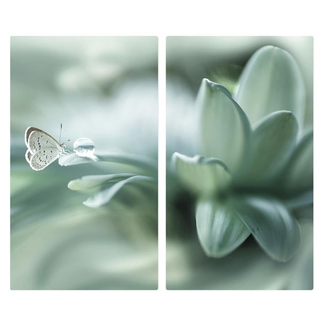 Tampa para fogão Butterfly And Dew Drops In Pastel Green