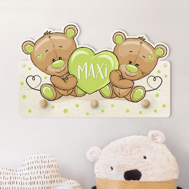 Decoração para quarto infantil Heart Bears With Customised Name Green