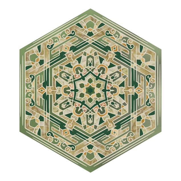 murais de parede Hexagonal Mandala In Green With Gold