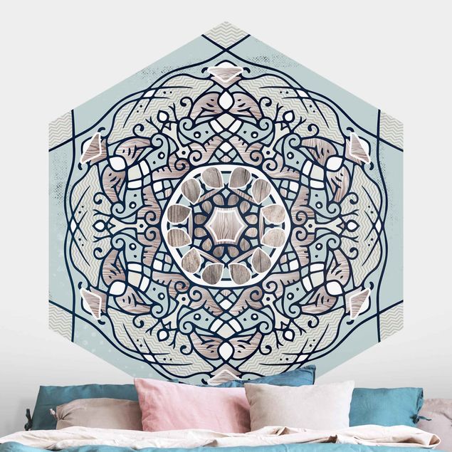 decoraçoes cozinha Hexagonal Mandala In Light Blue