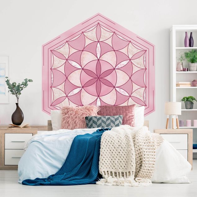 papel de parede moderno para sala Hexagonal Mandala In Pink