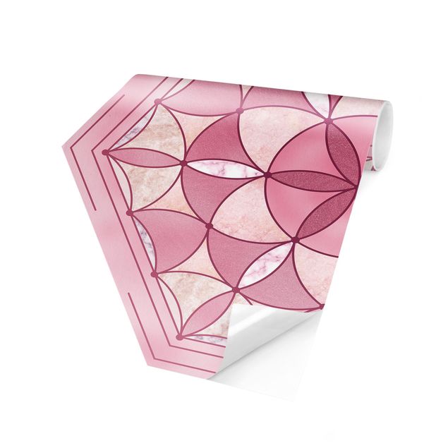 papel de parede com azul Hexagonal Mandala In Pink