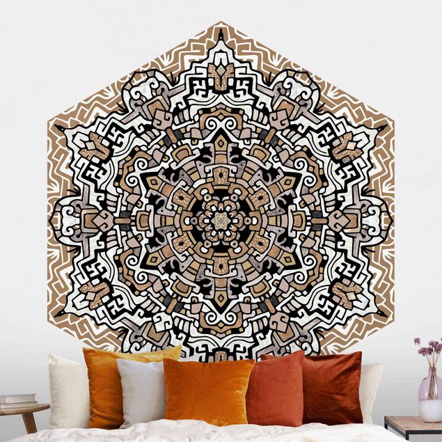 papel parede vintage Hexagonal Mandala With Details