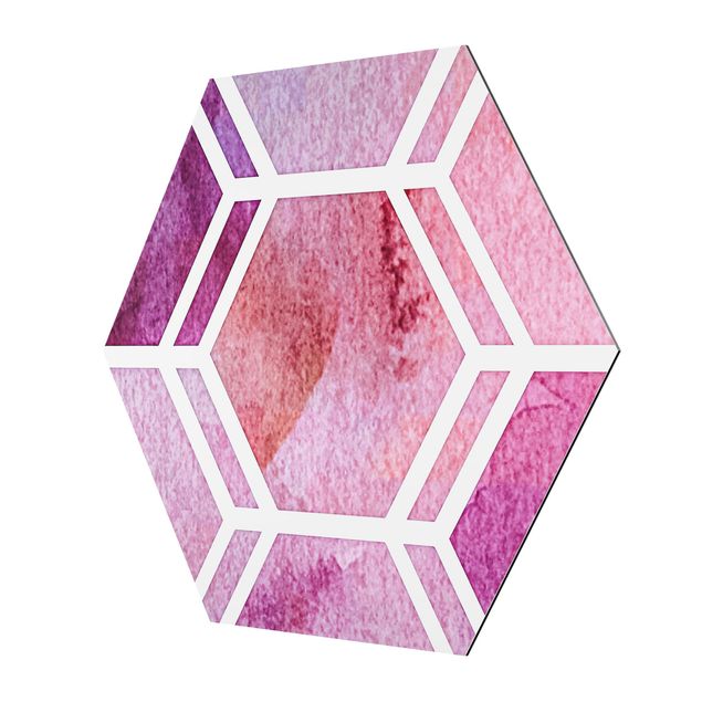 Quadros em alumínio Dibond Hexagonal Dreams Watercolour In Berry