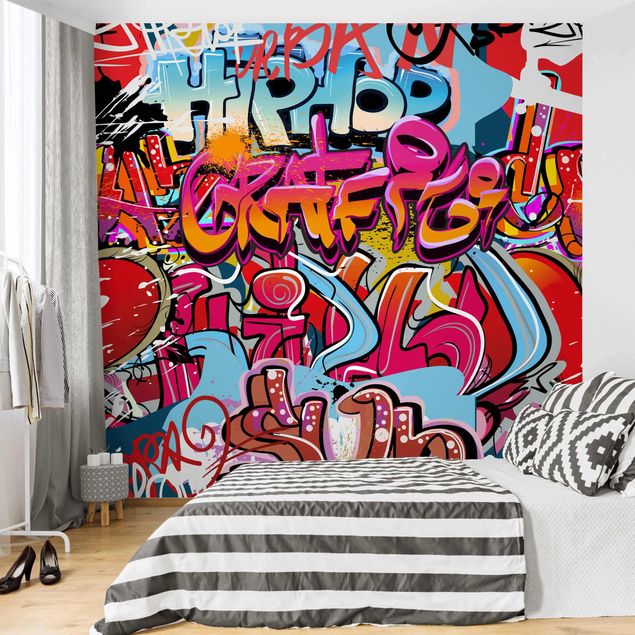 papel de parede imitando pedrinhas Hip Hop Graffiti