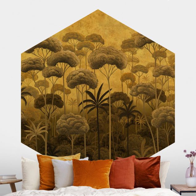 Papel de parede florestas Tall Trees in the Jungle in Golden Tones