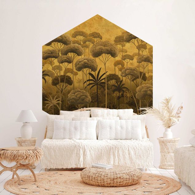 Papel de parede dourado Tall Trees in the Jungle in Golden Tones
