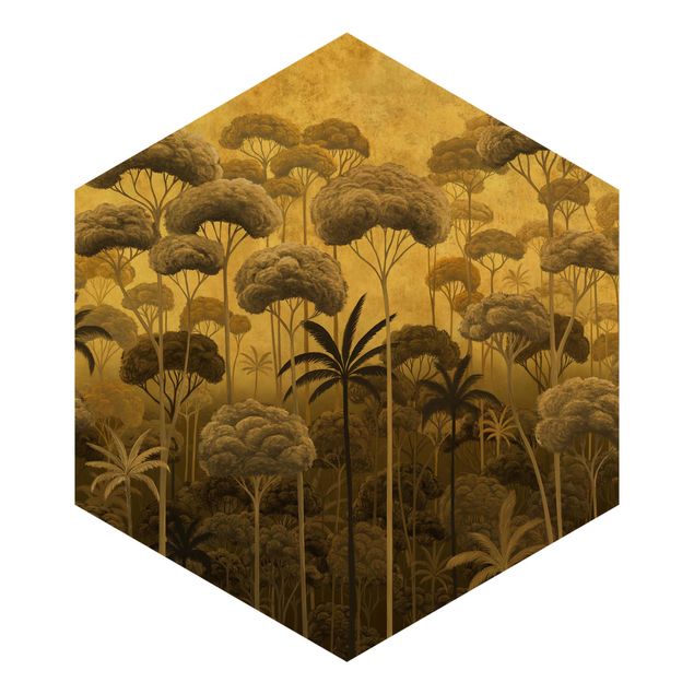 Papel de parede hexagonal Tall Trees in the Jungle in Golden Tones