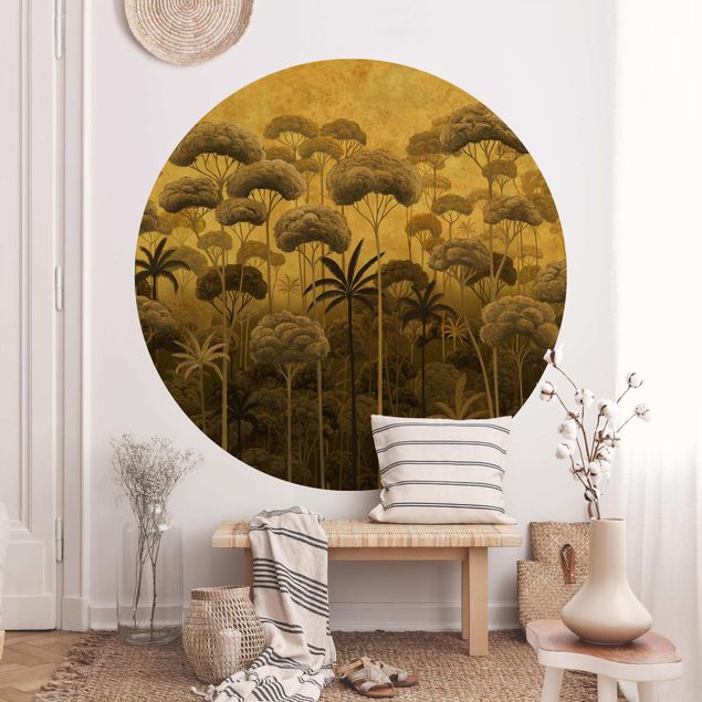 papel de parede prateado Tall Trees in the Jungle in Golden Tones