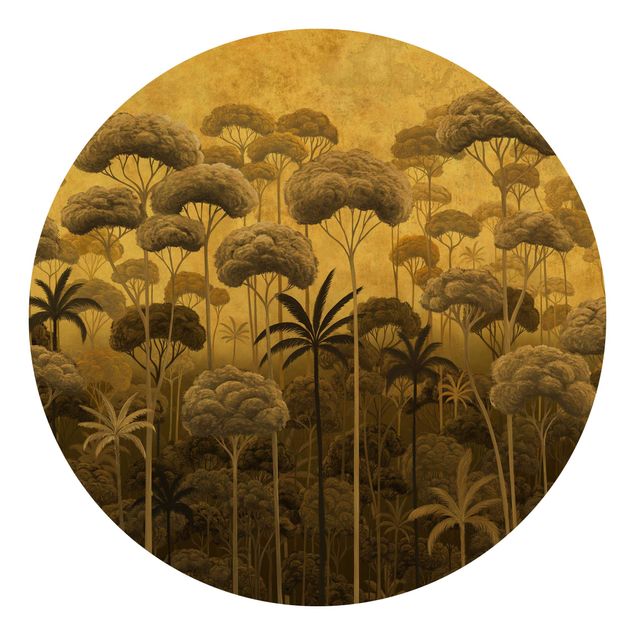 Papel de parede redondo Tall Trees in the Jungle in Golden Tones