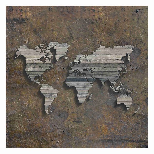 mural para parede Wooden Grid World Map