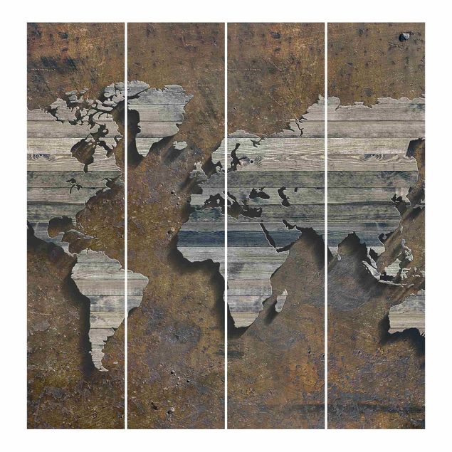 Painéis deslizantes imitação madeira e pedra Wooden Grid World Map