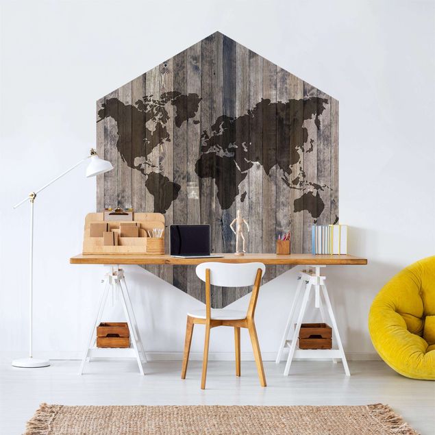 papel de parede para quarto de casal moderno Wooden World Map