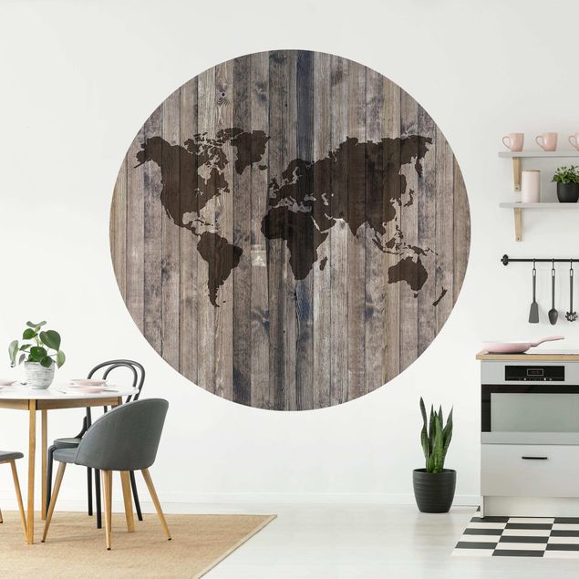 papel de parede madeira Wood World Map