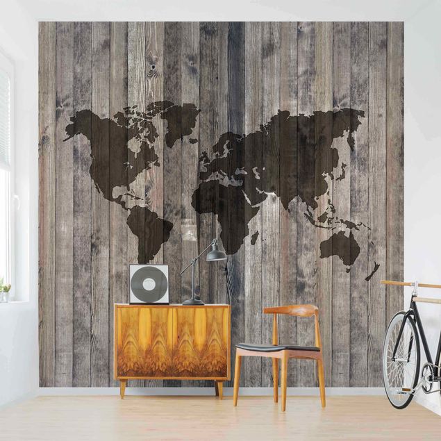 papel de parede moderno Wood World Map
