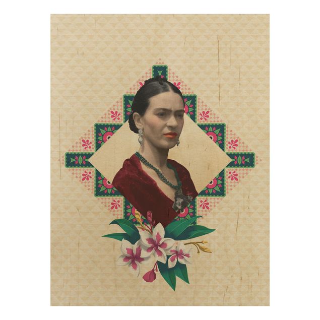 Quadros em madeira flores Frida Kahlo - Flowers And Geometry