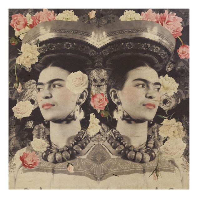 Quadros em madeira flores Frida Kahlo - Flower Flood