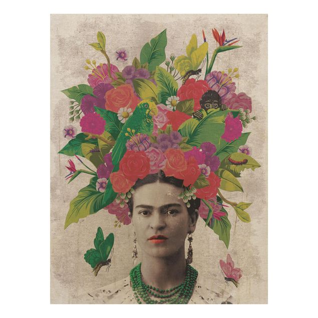 Quadros em madeira flores Frida Kahlo - Flower Portrait