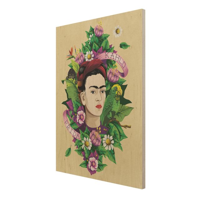 Quadros em madeira frases Frida Kahlo - Frida, Monkey And Parrot