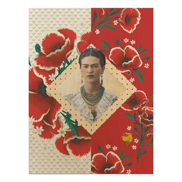Quadros em madeira flores Frida Kahlo - Poppies