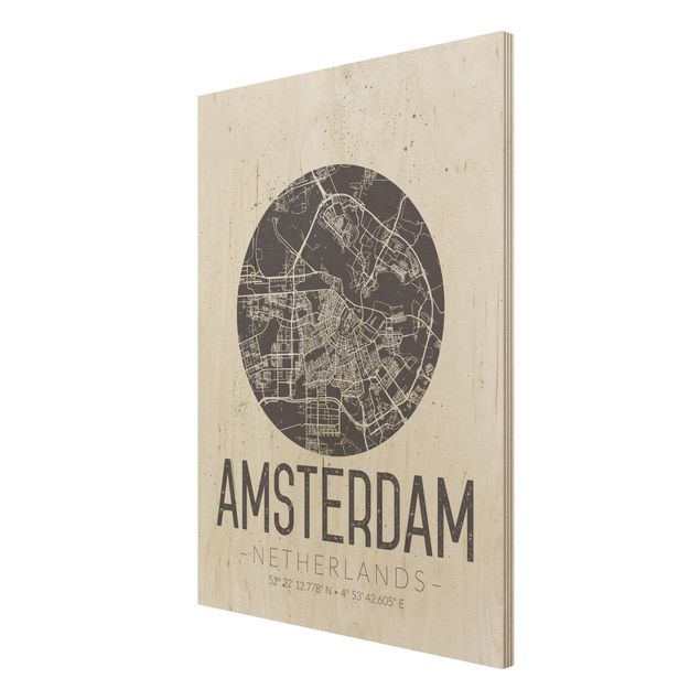 decoração quadros Amsterdam City Map - Retro