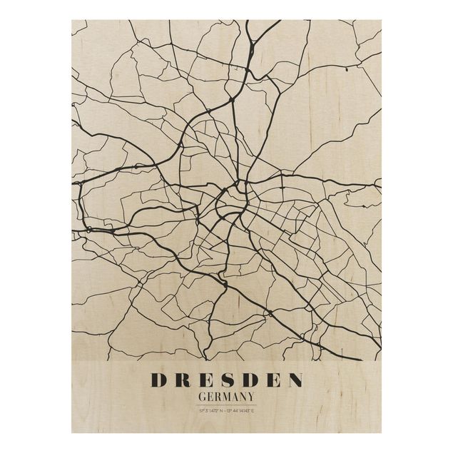 Quadros em madeira frases Dresden City Map - Classical