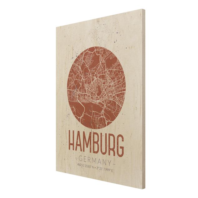 decoração quadros Hamburg City Map - Retro
