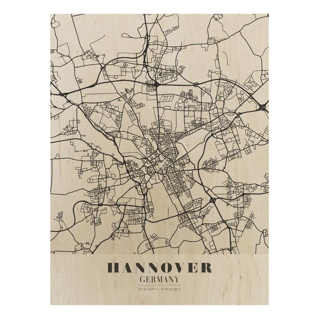 Quadros em madeira frases Hannover City Map - Classic