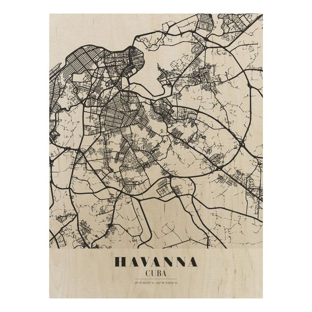 Quadros em madeira frases Havana City Map - Classic
