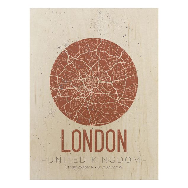 Quadros em madeira frases City Map London - Retro