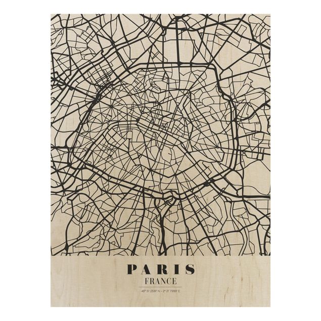 Quadros em madeira frases Paris City Map - Classic