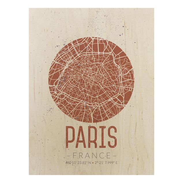 Quadros em madeira frases City Map Paris - Retro