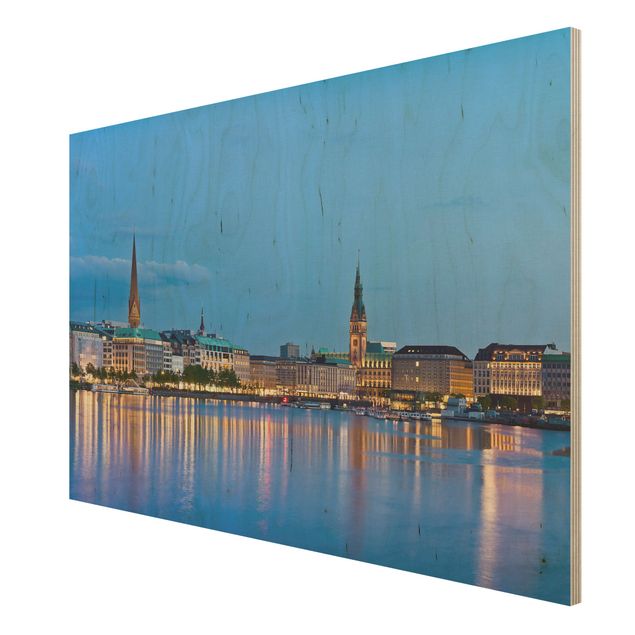 quadros em madeira para decoração Hamburg Skyline