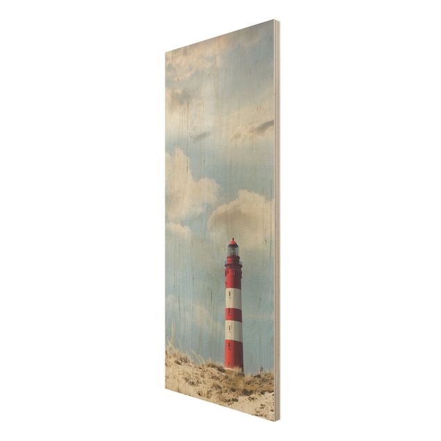 Quadros em madeira praia Lighthouse Between Dunes