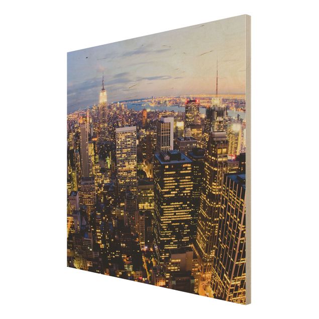 quadro de madeira para parede New York Skyline At Night