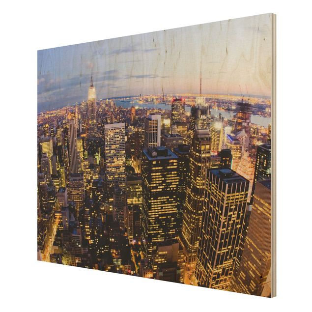 quadro de madeira para parede New York Skyline At Night