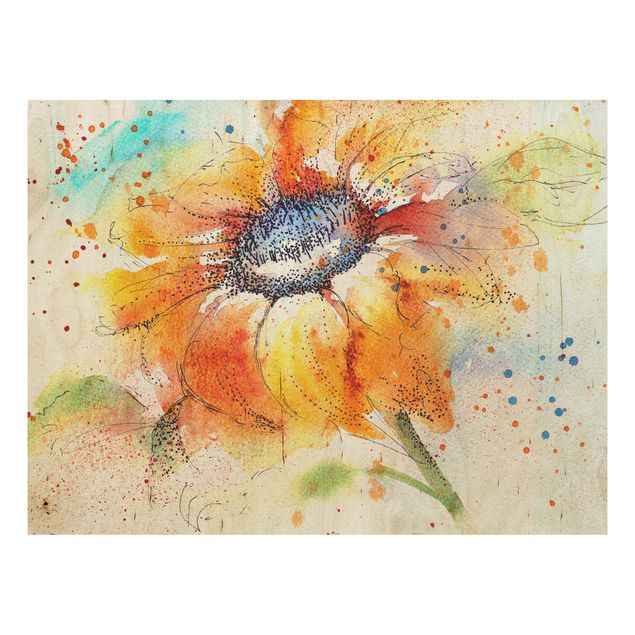 Quadros em madeira flores Painted Sunflower